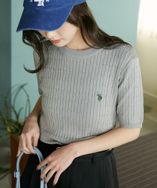 日本🇯🇵連線 U.S. POLO ASSN. × PUBLUX 刺繡電纜針織短袖上衣 T恤 短袖 休閒 刺繡 針織 5色(任買兩件711免運)/預購