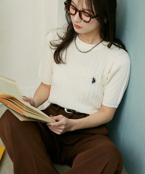 日本🇯🇵連線 U.S. POLO ASSN. × PUBLUX 刺繡電纜針織短袖上衣 T恤 短袖 休閒 刺繡 針織 5色(任買兩件711免運)/預購