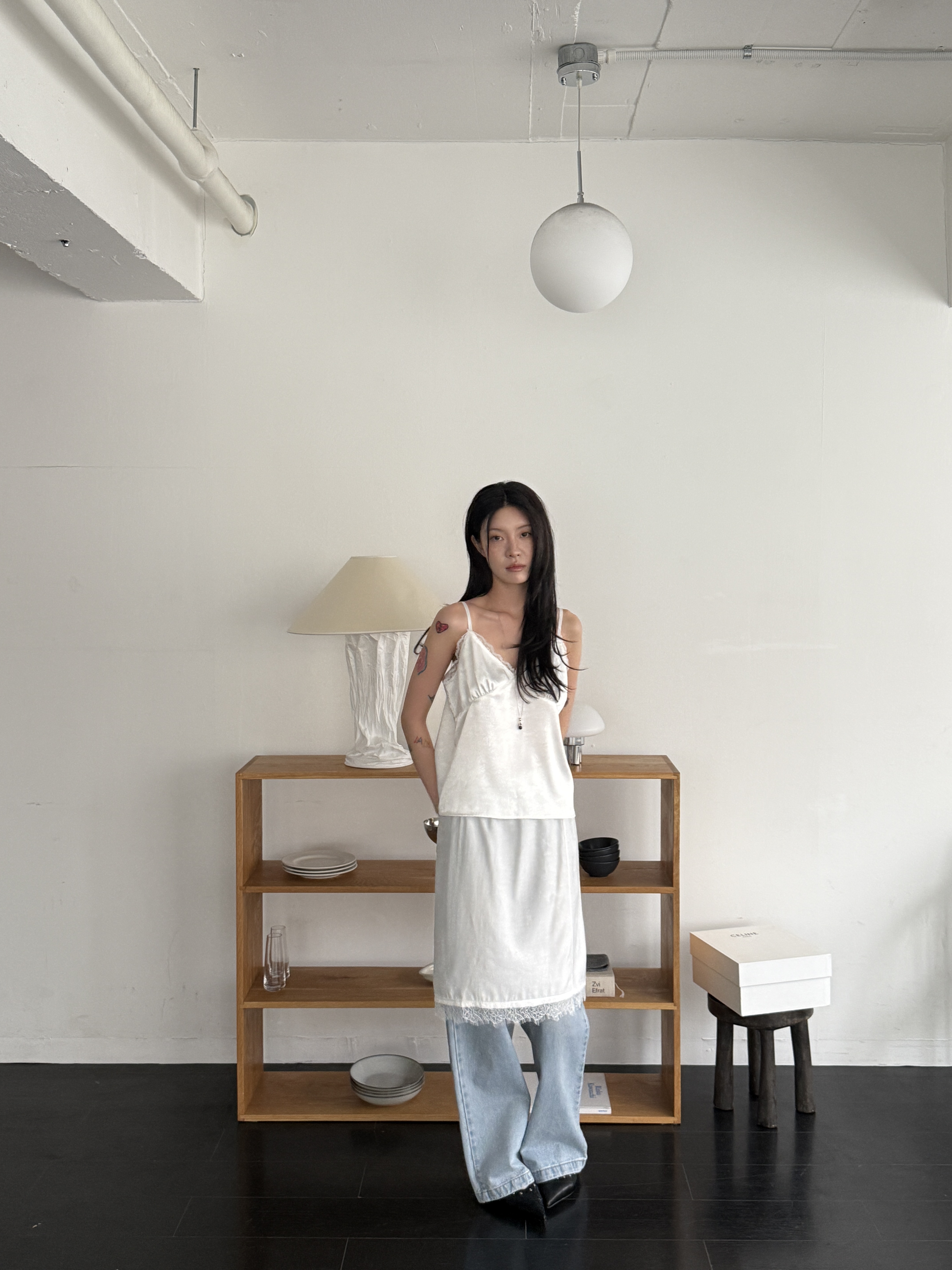 睫毛蕾絲彈性裙(白/黑)