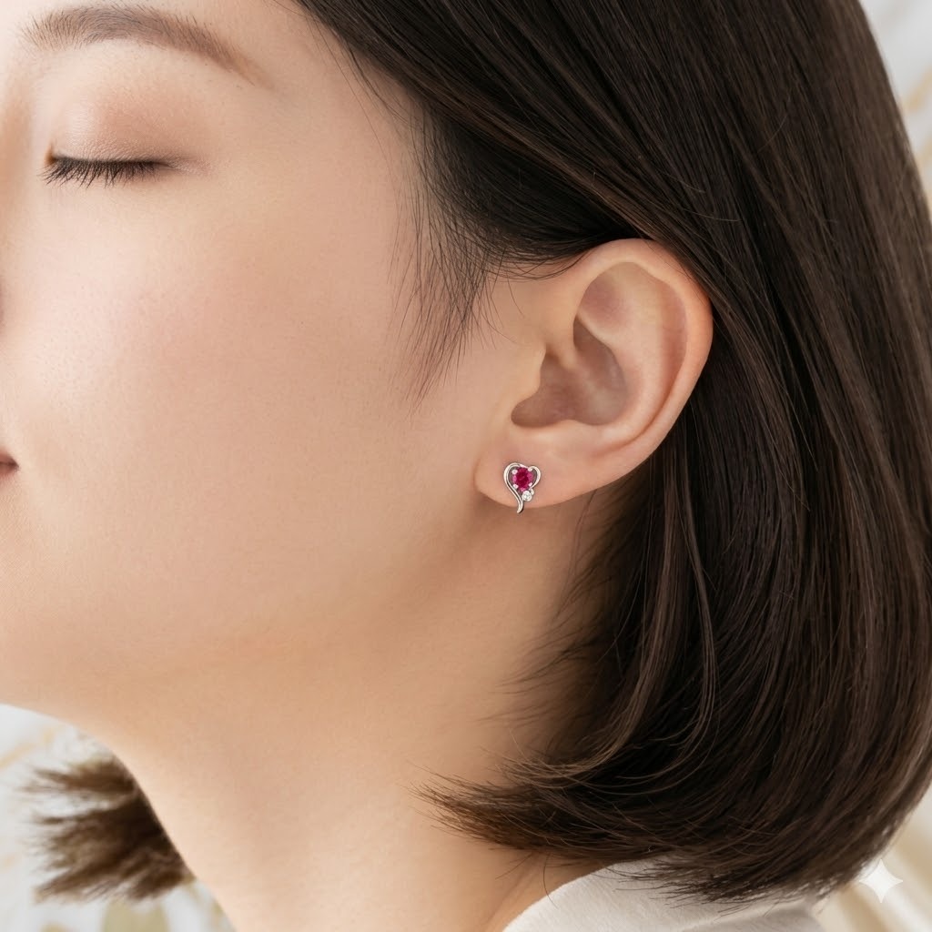 全新18K白金35份天然紅寶石配5份小鑽耳環