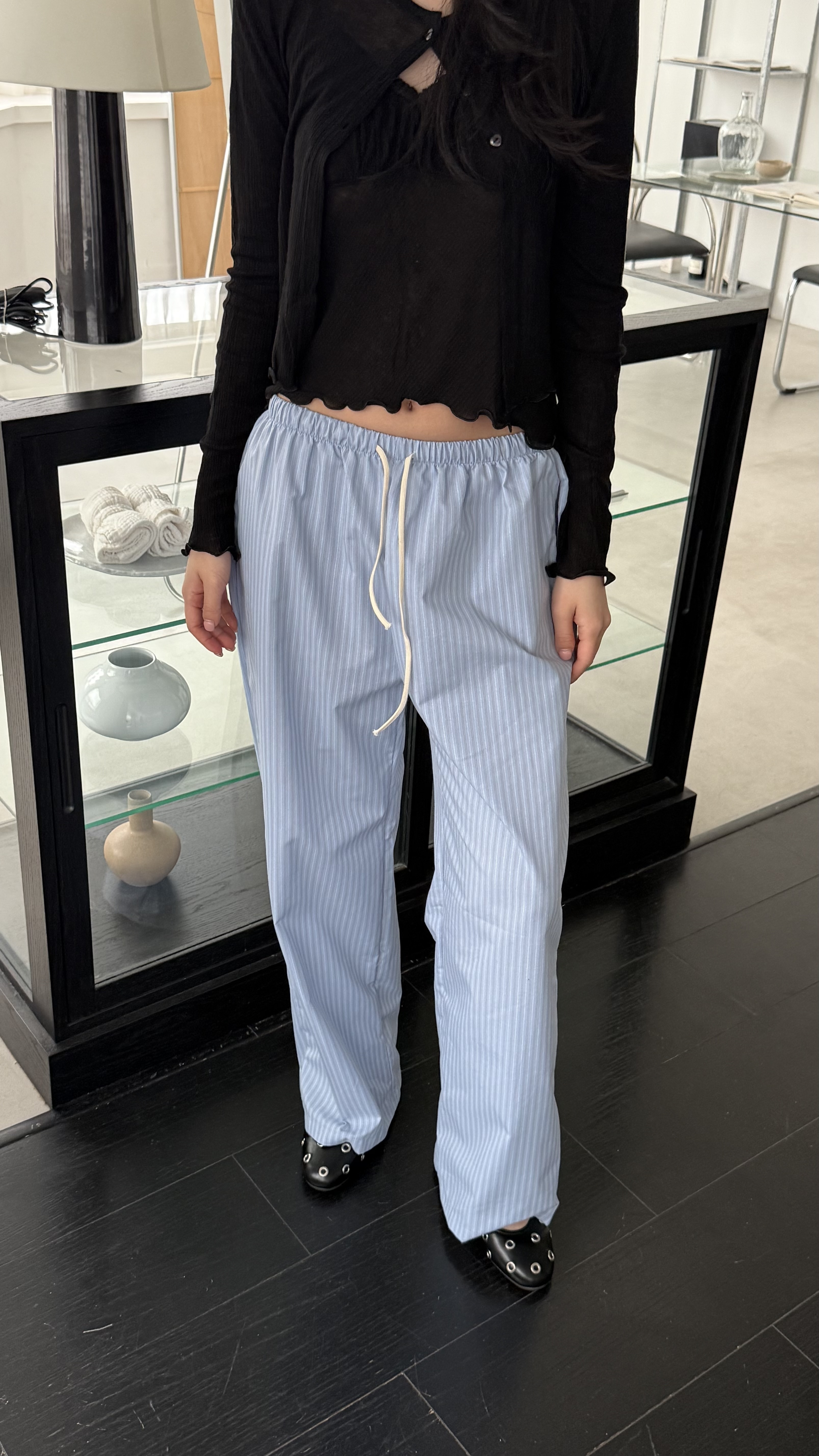 休閒藍色條紋褲