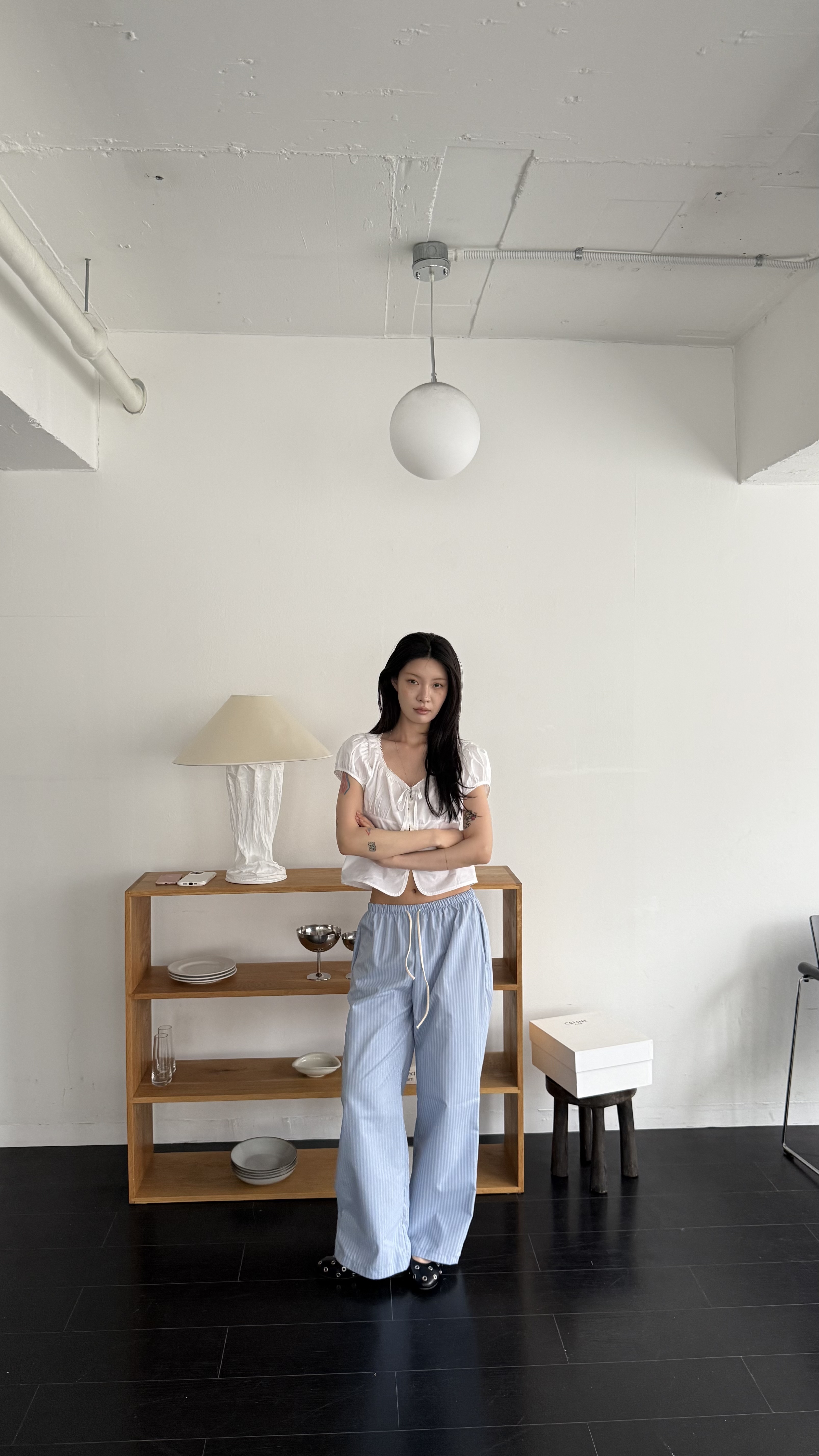 休閒藍色條紋褲