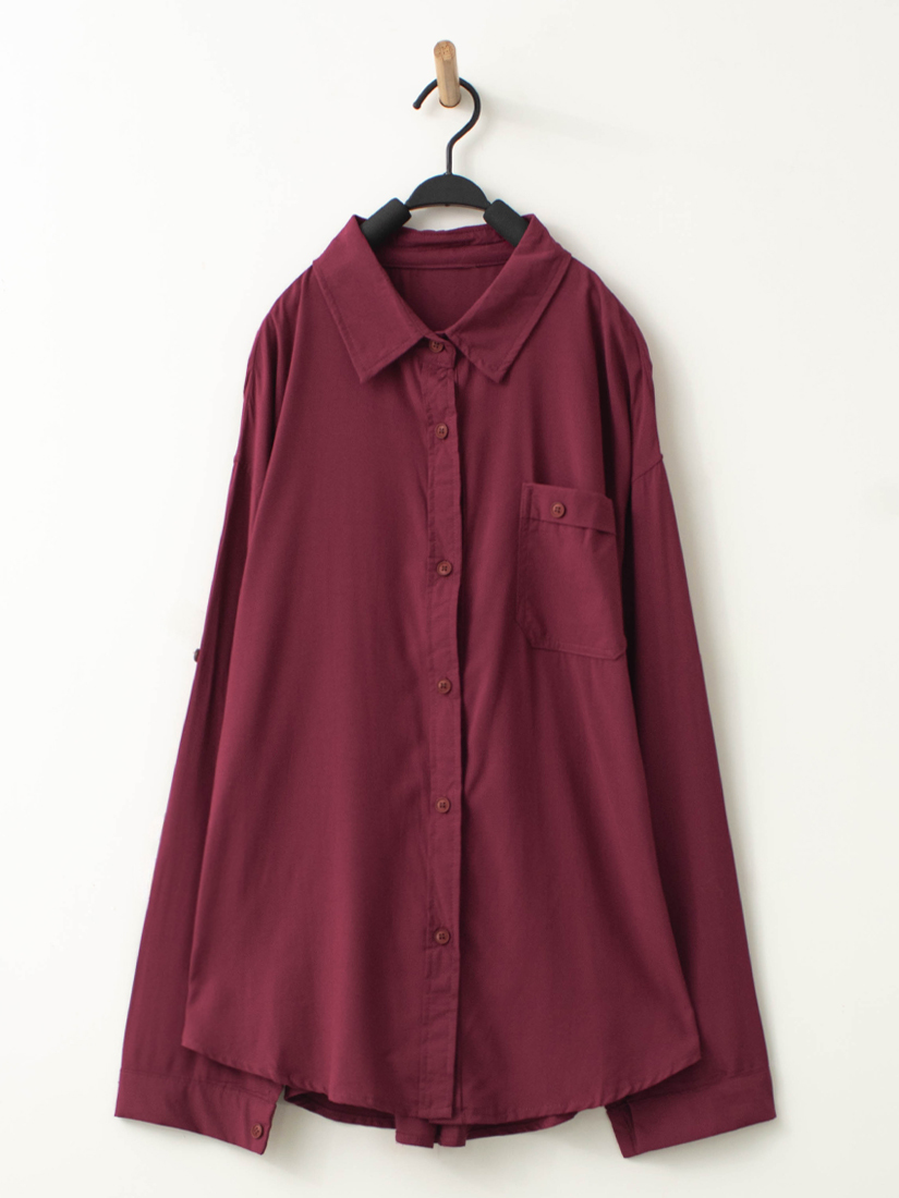 柔軟自然垂墜感口袋落肩長袖上衣