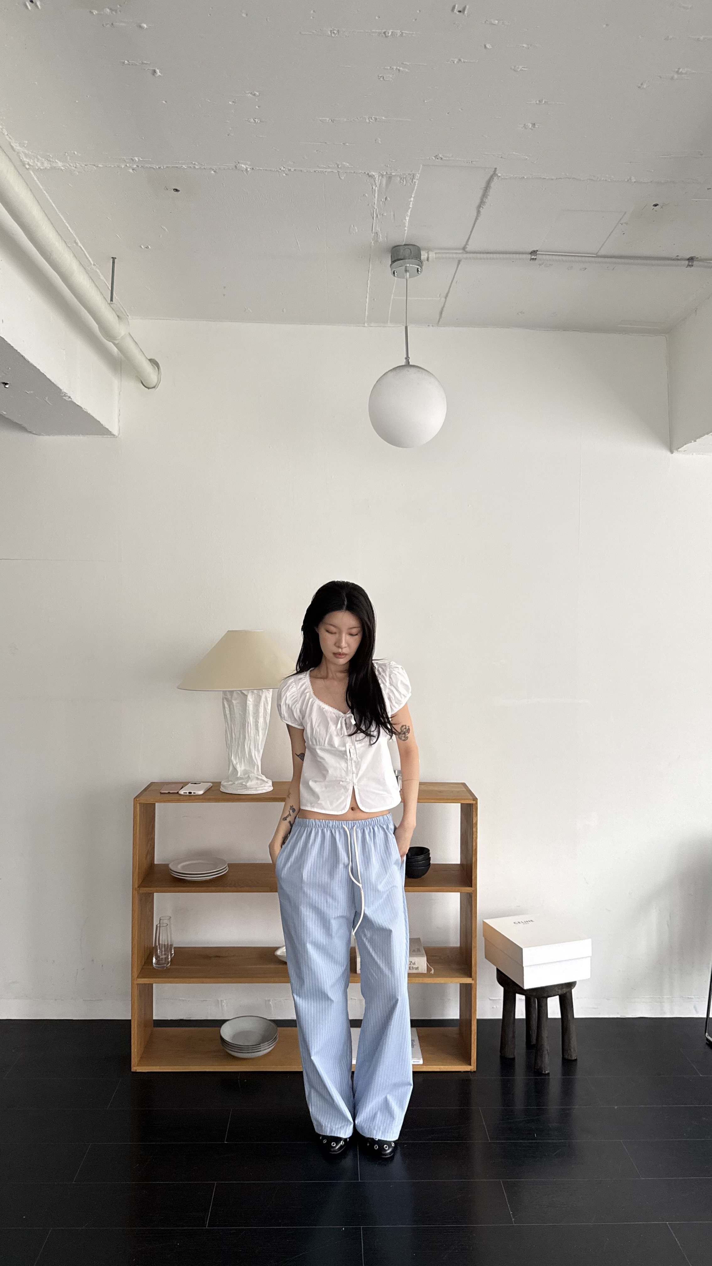 法式可愛女人澎澎上衣(黑/白)