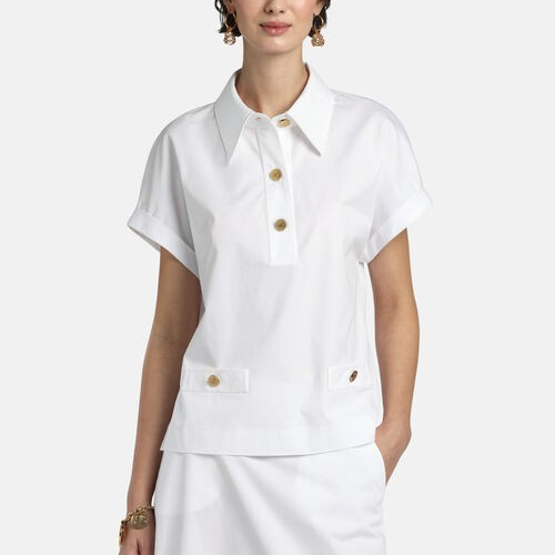 1LS1015-180 [LUISA SPAGNOLI] Bassist Blouse with Gold Buttons White #543158 1235 0000 (C-K11-E)