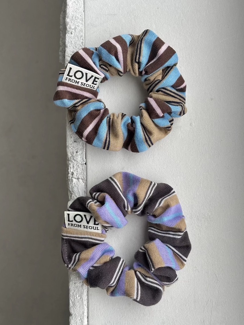 colorful stripe love label scrunchie