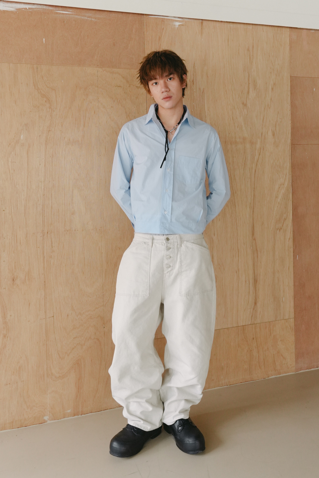 4-button oxford fatigue pants #長褲