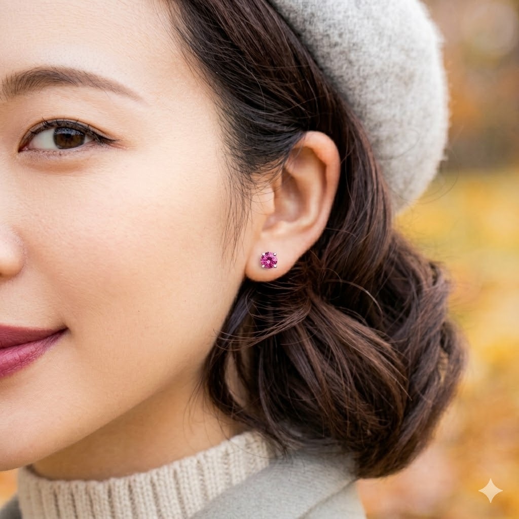 全新18K白金【主石95份粉紅藍寶石】耳環