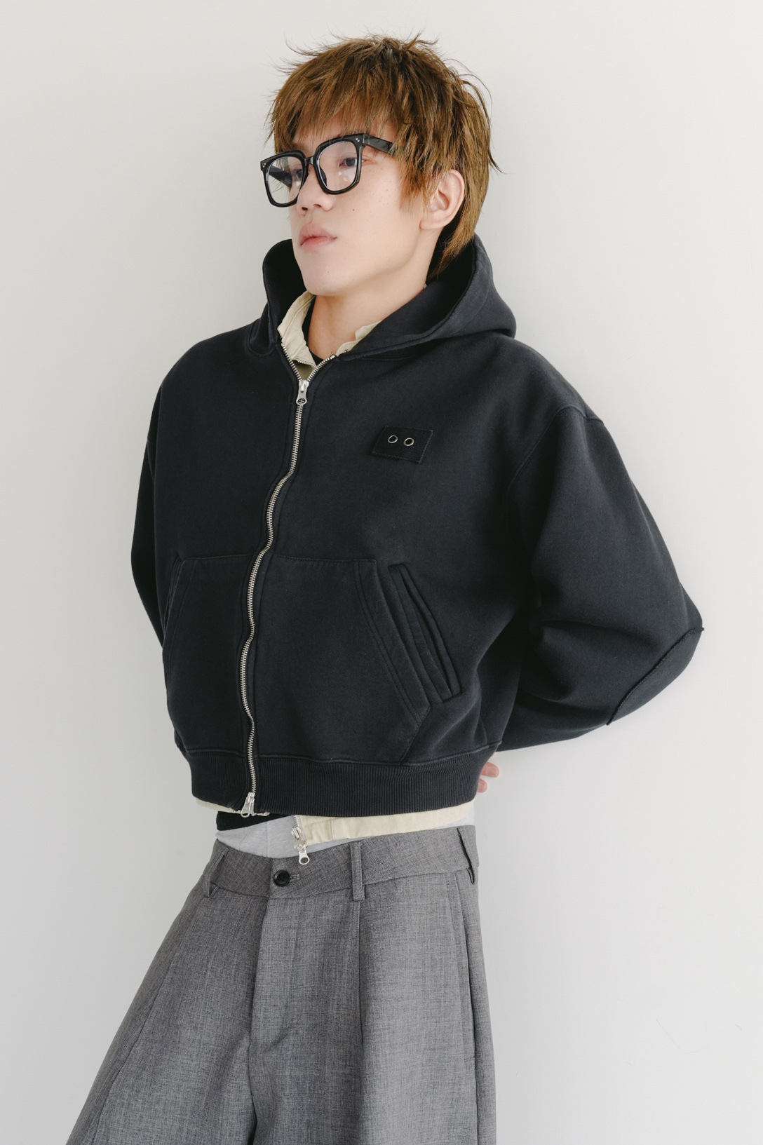 crop hood zip-up #外套