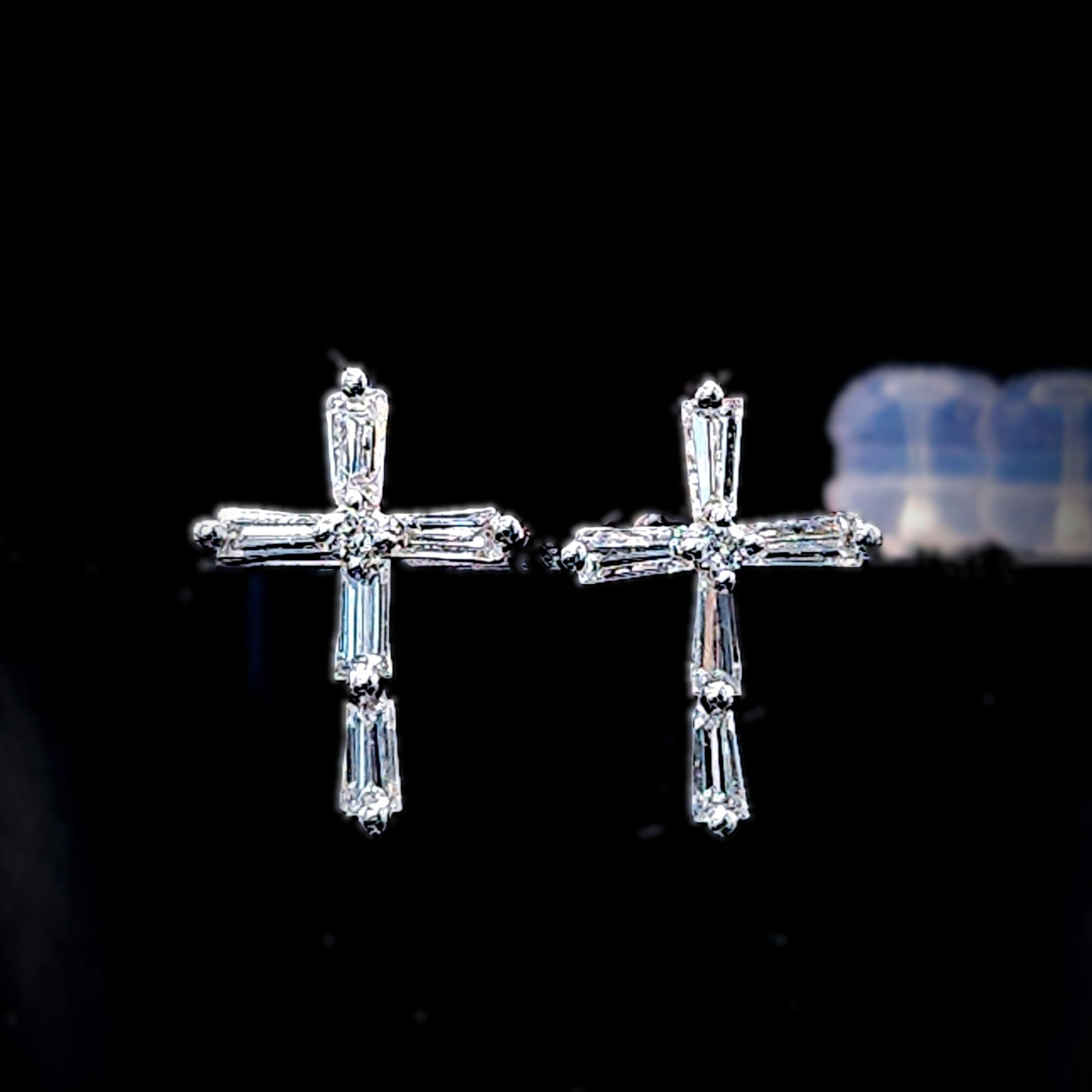 全新18K白金40份方形鑽石耳環