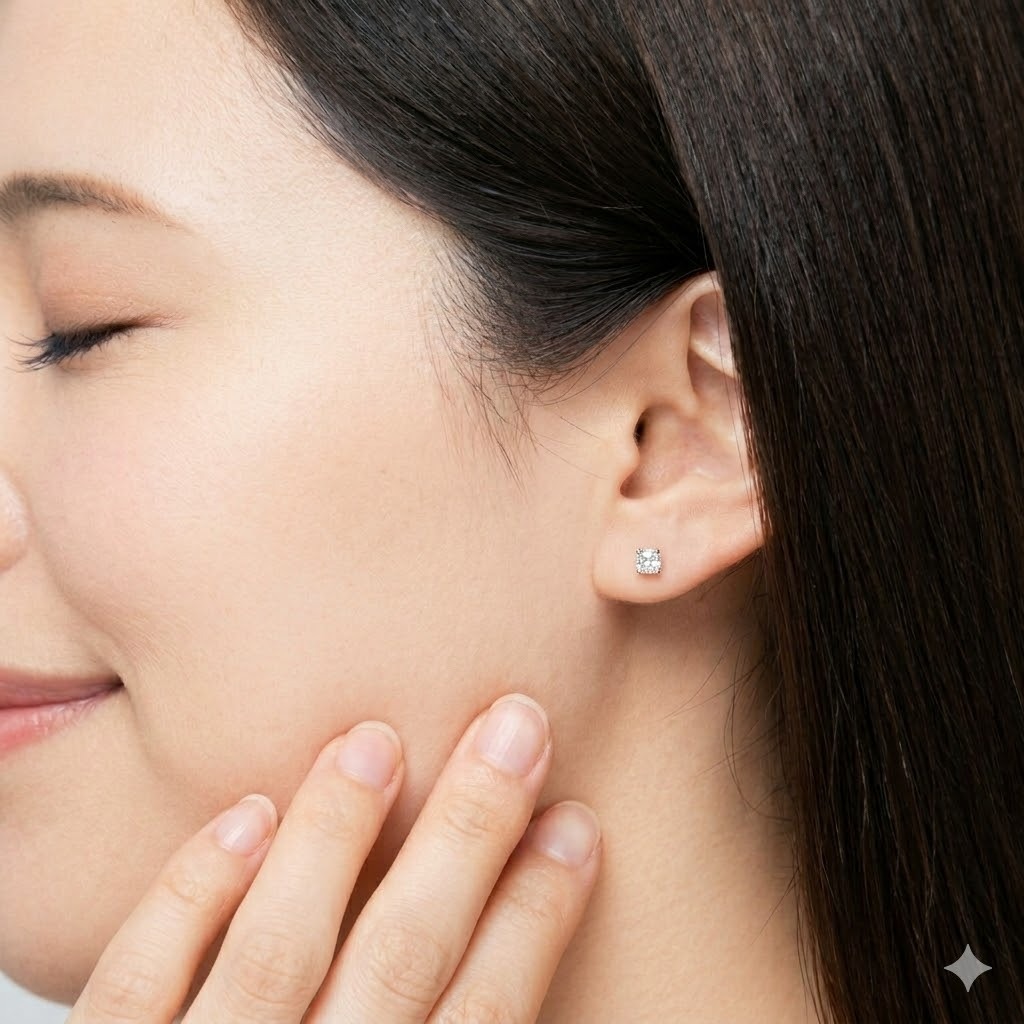 全新18K白金【主石33份方形鑽石】耳環