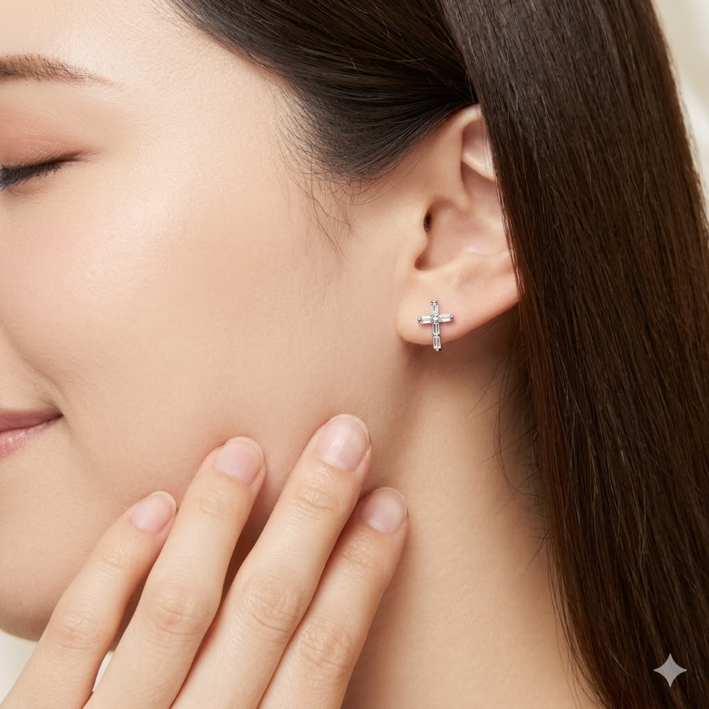 全新18K白金40份方形鑽石耳環