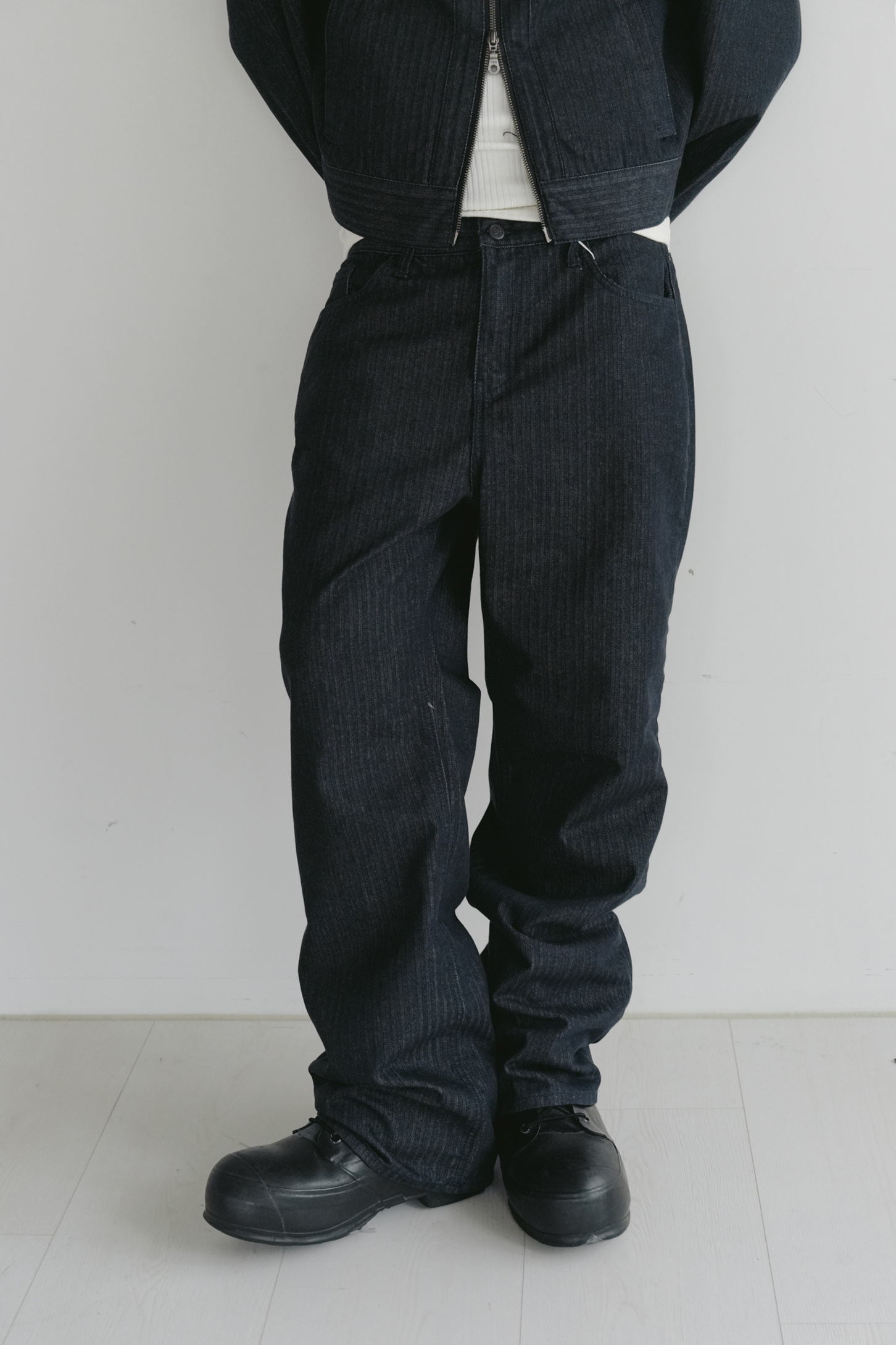herringbone denim set-Pants #靴型褲