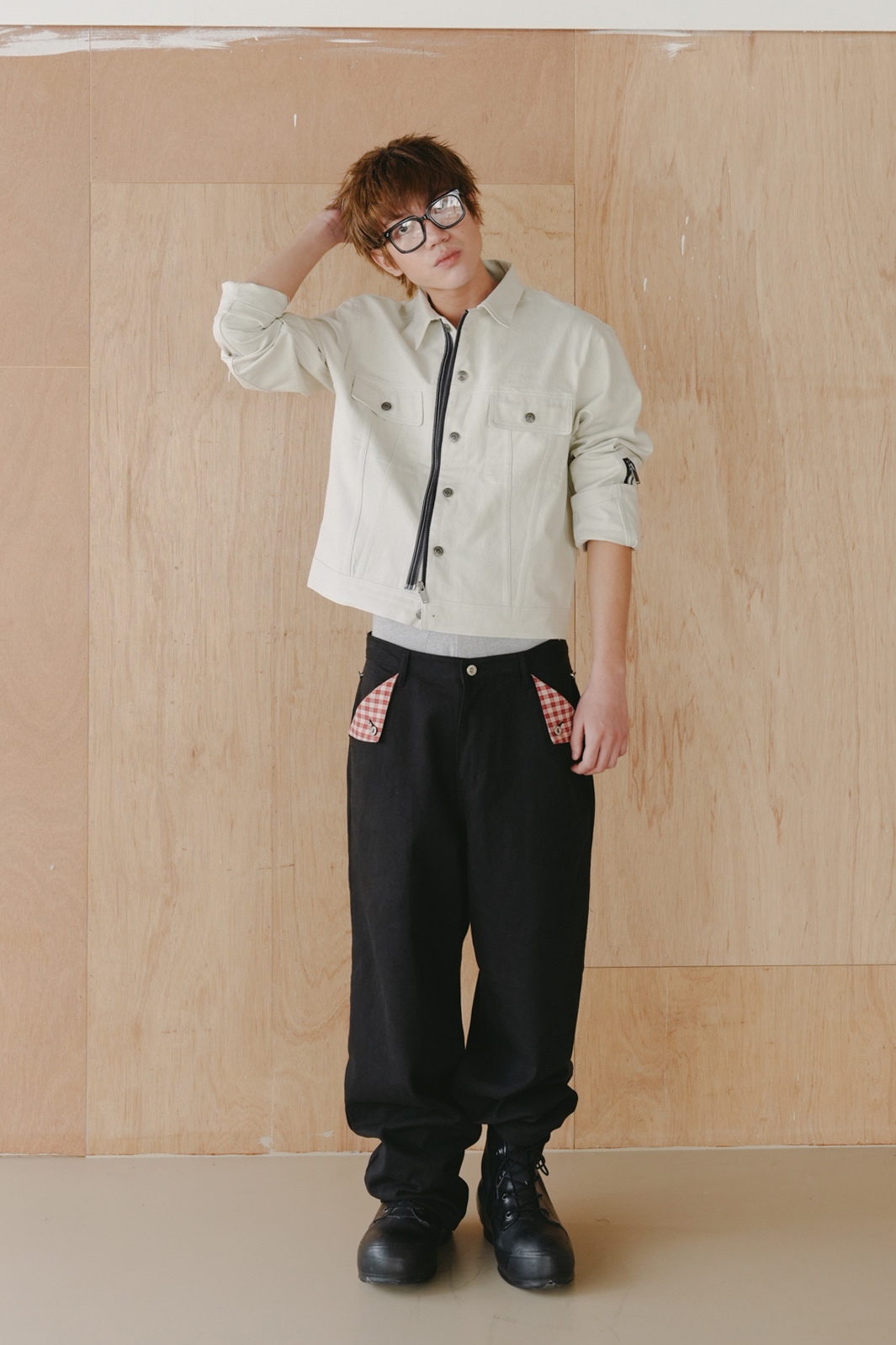hidden check cotton pants #長褲