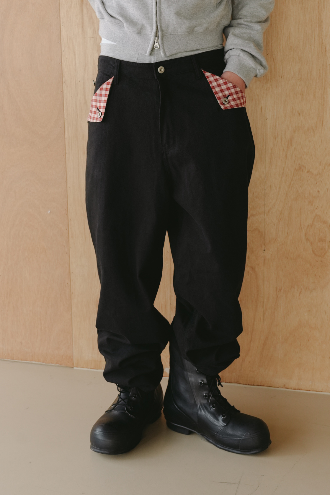 hidden check cotton pants #長褲