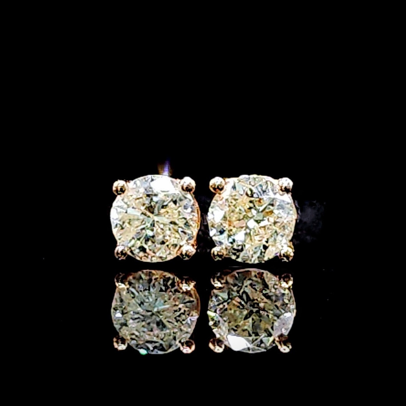 全新18K玫瑰金【主石57份彩黃鑽】4爪耳環