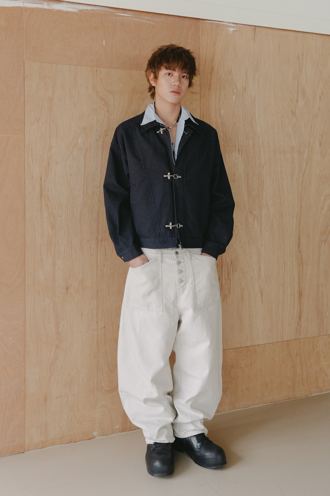 hook denim collar jacket #外套