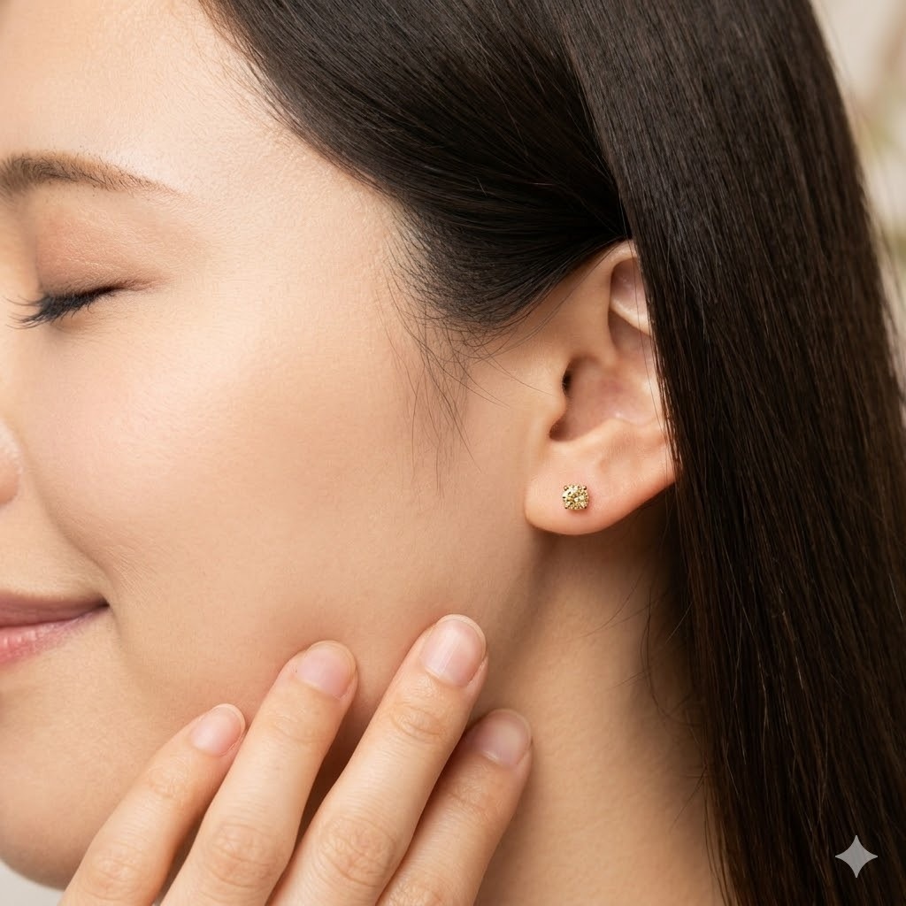 全新18K玫瑰金【主石57份彩黃鑽】4爪耳環