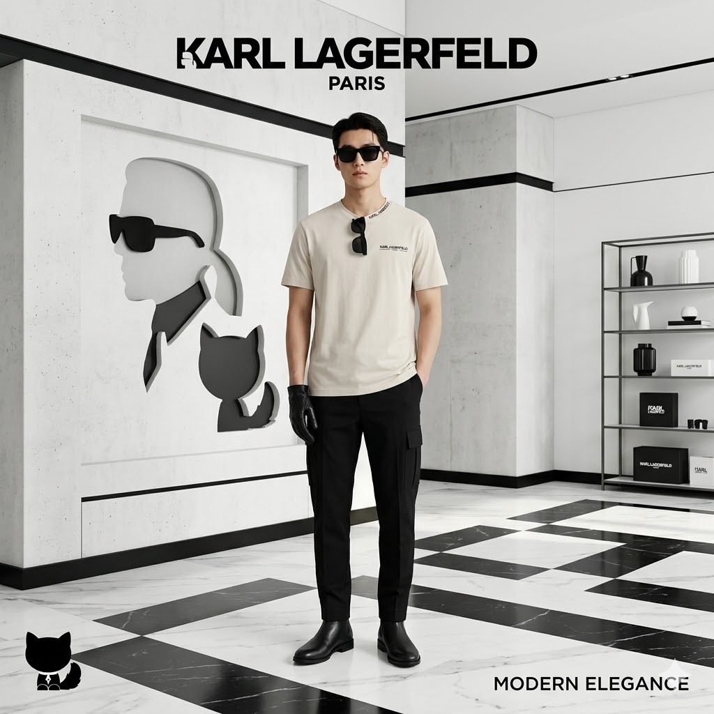 【現貨】Karl Lagerfeld H040942 男裝短袖上衣（米色）
