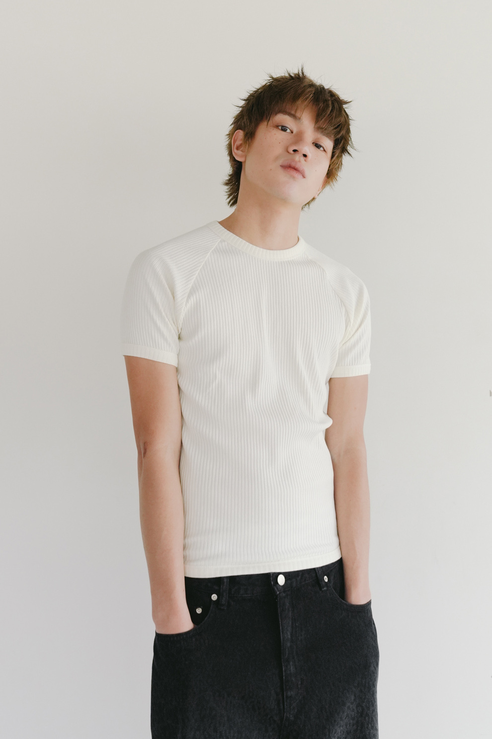 raglan rib slim short sleeve t-shirt #上衣