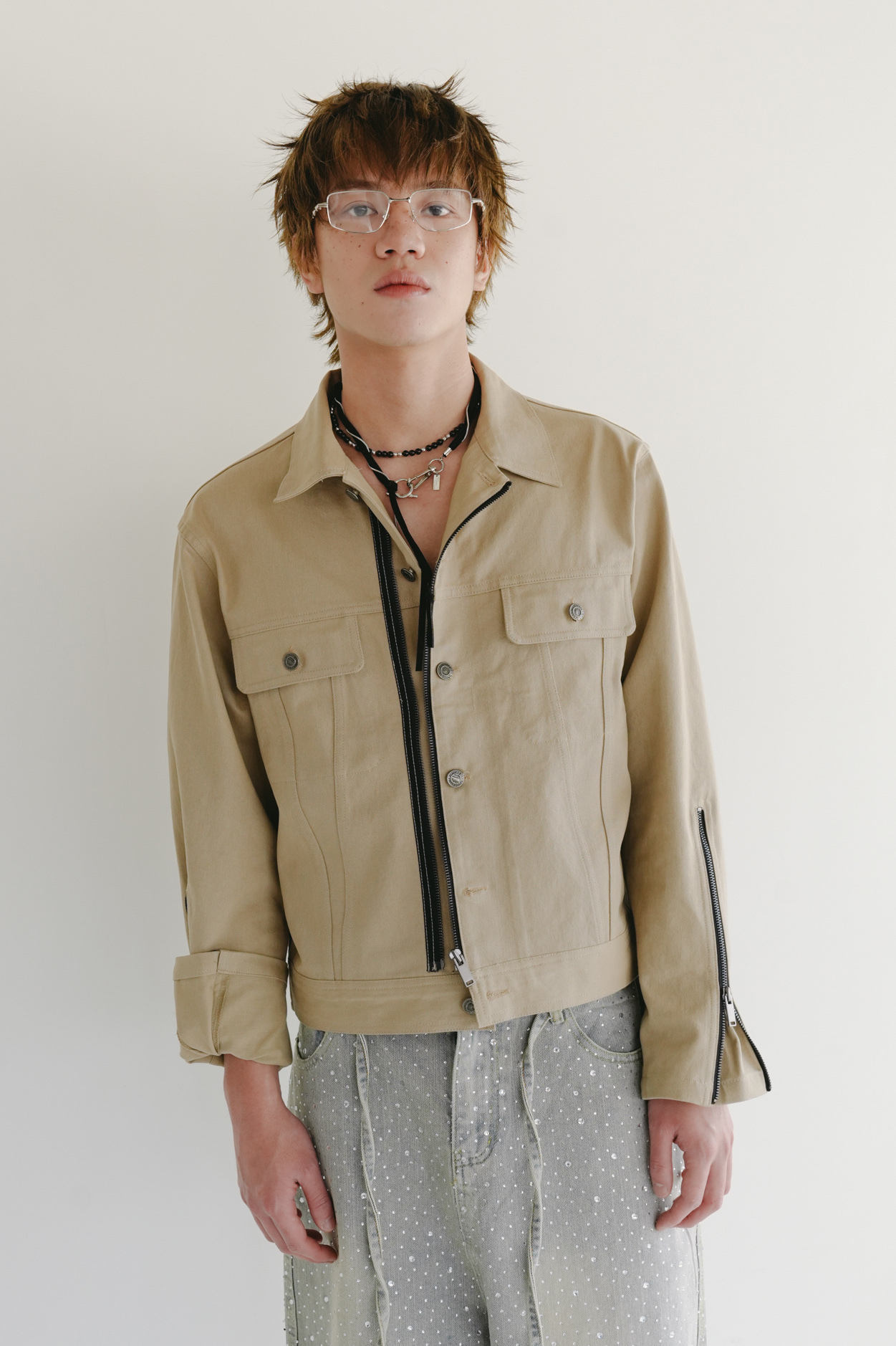 zipper trucker jacket #外套