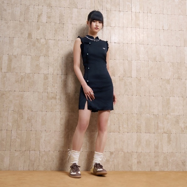 Adidas 愛迪達 Aop Dress KY5753 女 長版t恤/洋裝 黑 亞版 改良式旗袍 立領