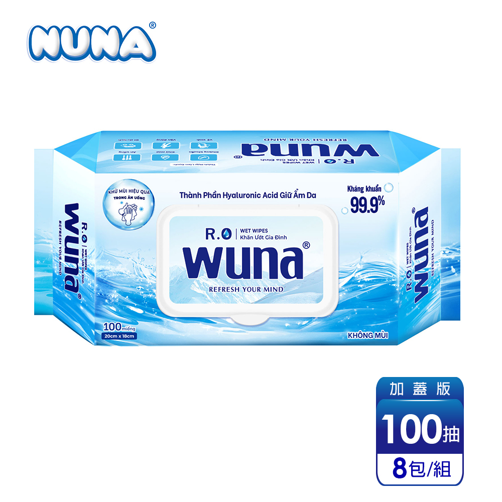 加碼送2包【WUNA】 R.O. 純水濕巾 加大加厚 (100抽x6包)