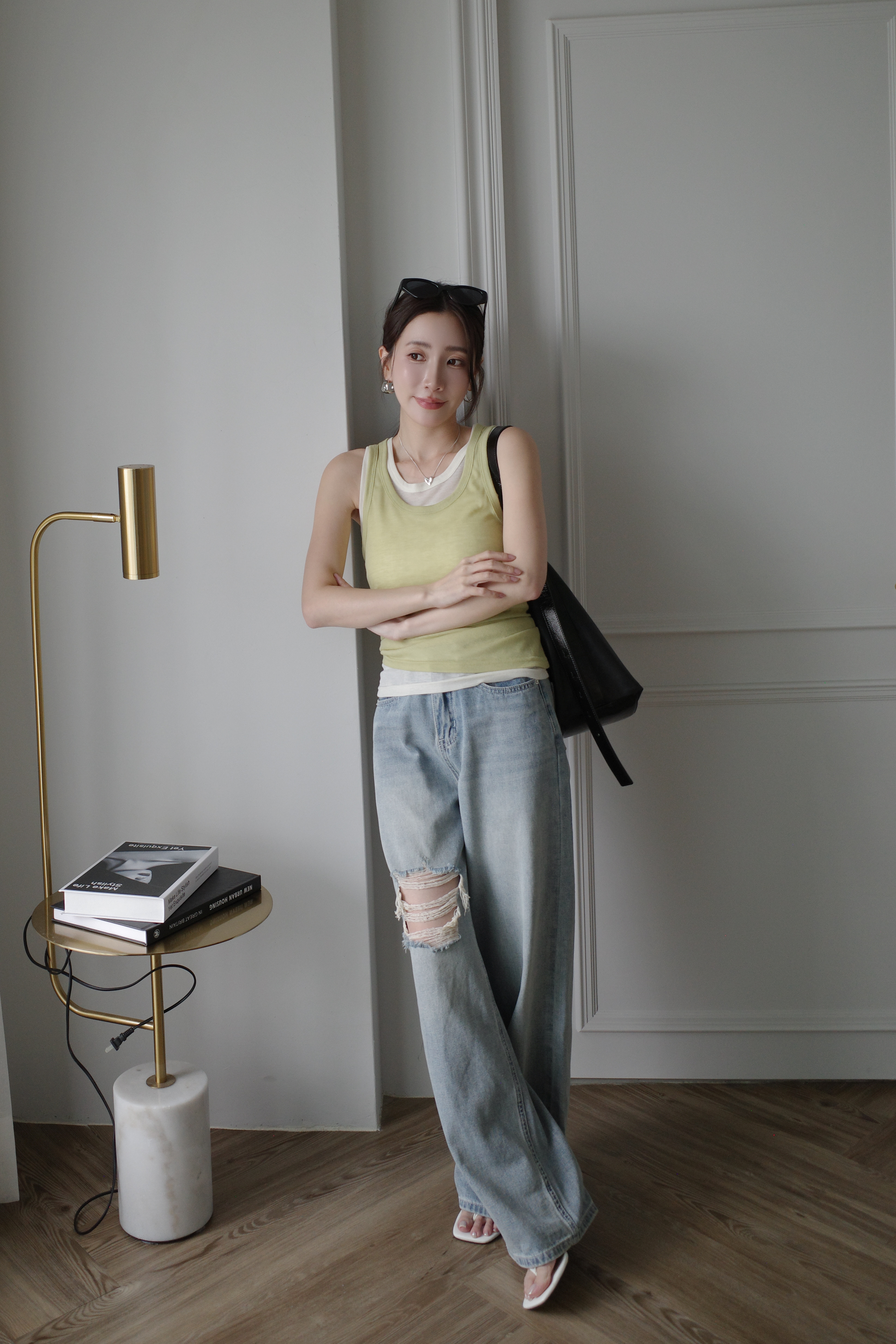 (預購)#AN36 假兩件側抓皺天絲背心(黑/淺紫/黃/深藍/卡其)