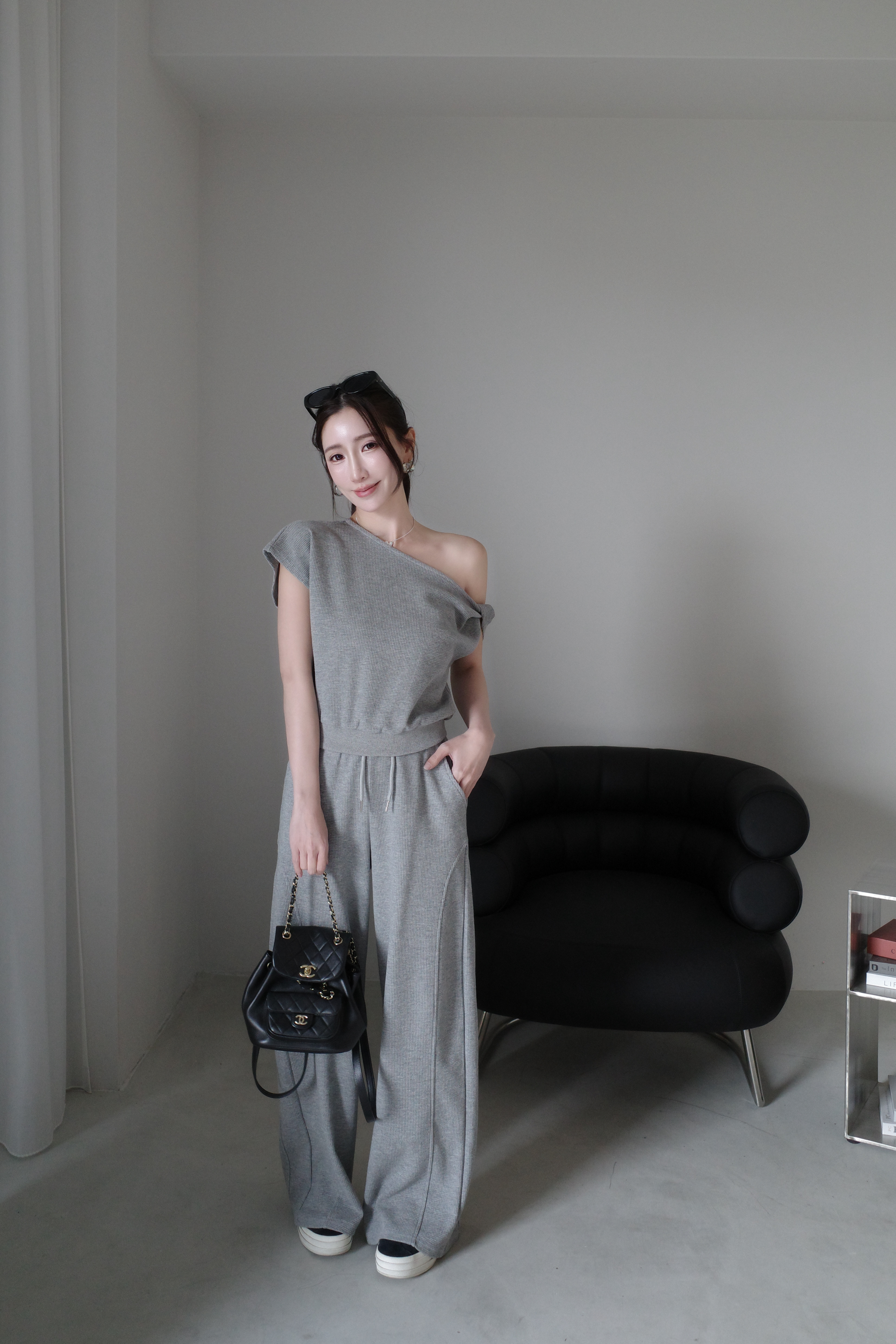 (預購)#AN10 華夫格扭結套裝(白/黑/灰)#建議到M號身形