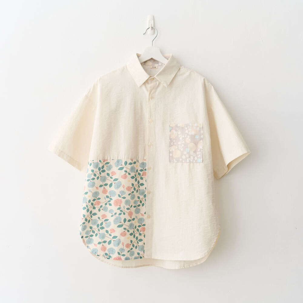 短袖拼接襯衫/滿天花花/雲朵白