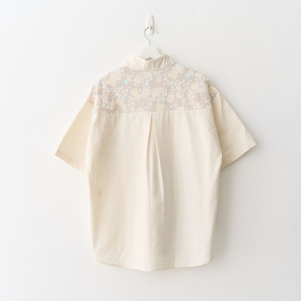 印花樂短袖拼接襯衫/滿天花花/雲朵白