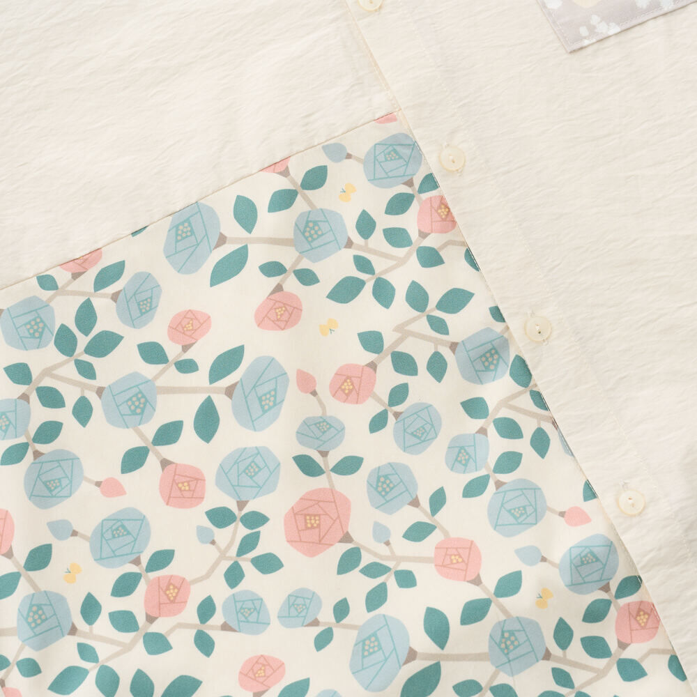 印花樂短袖拼接襯衫/滿天花花/雲朵白