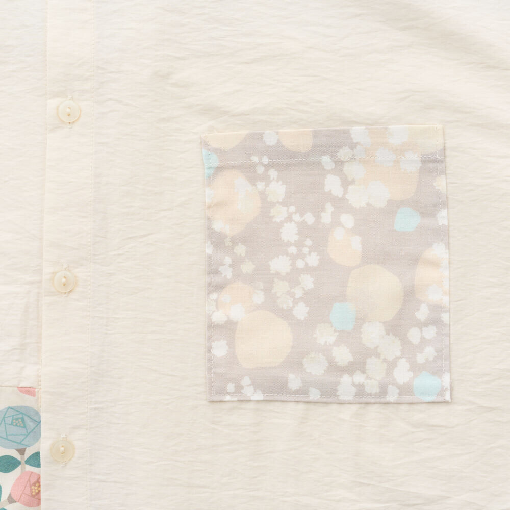 印花樂短袖拼接襯衫/滿天花花/雲朵白