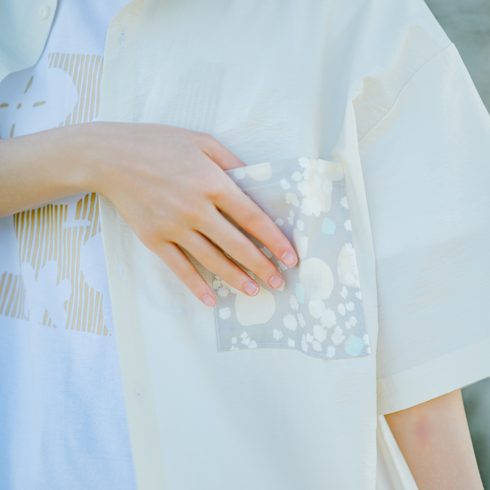 印花樂短袖拼接襯衫/滿天花花/雲朵白