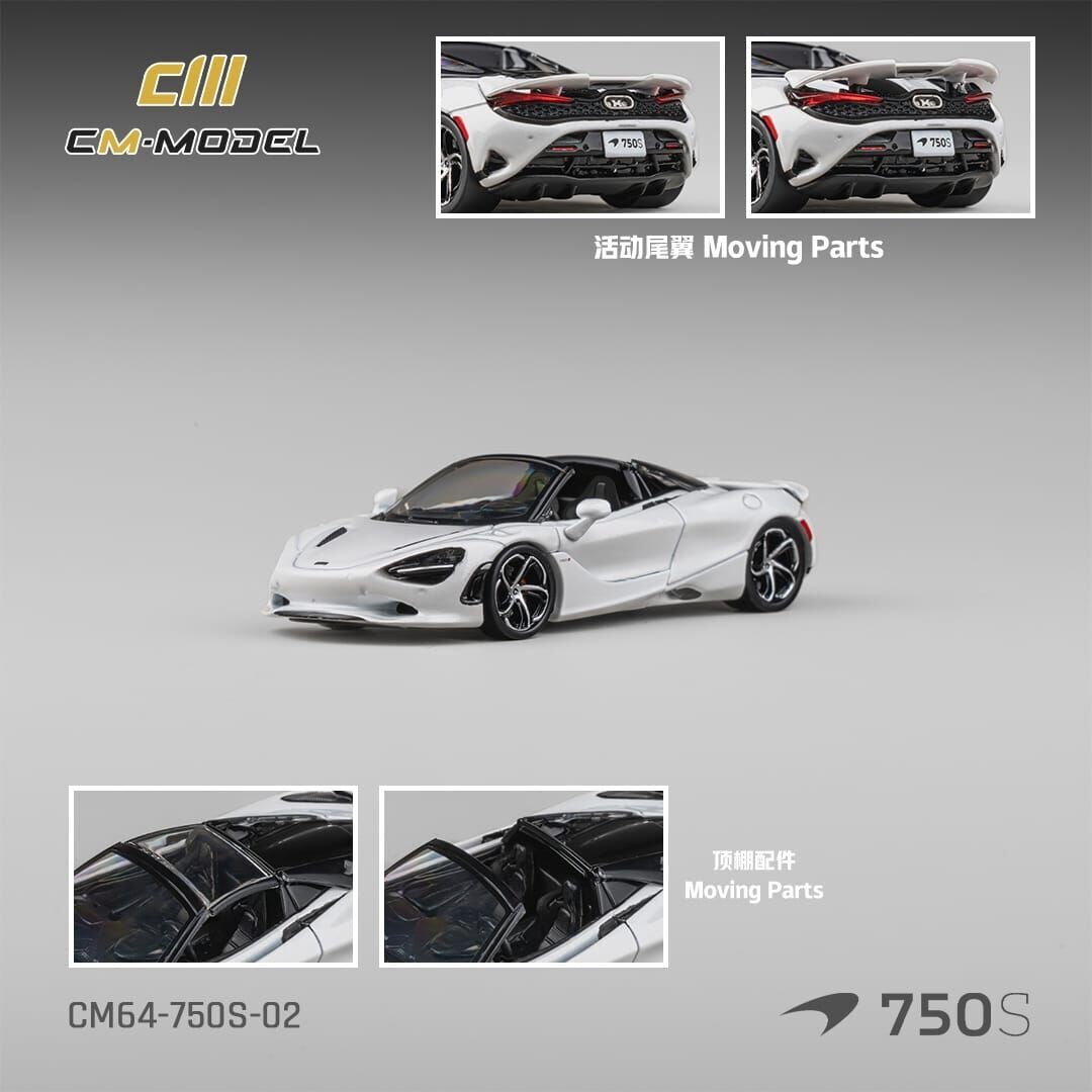 PO-$150 * CM MODEL * 1:64 MCLAREN 750S SPIDER SILICA WHITE