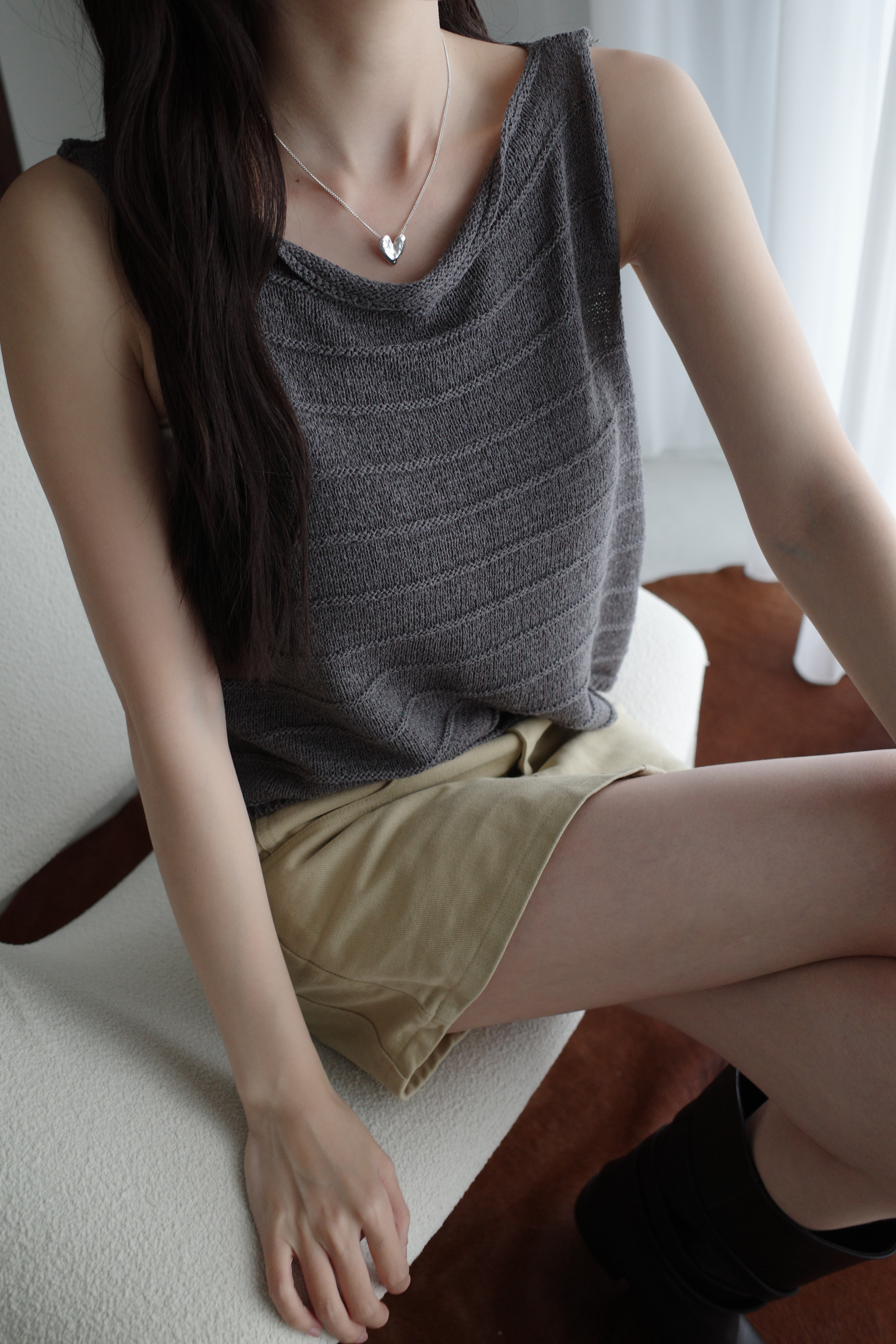 (預購)#AN40 平領立體鉤織背心(深灰/淺灰/米杏/藍)