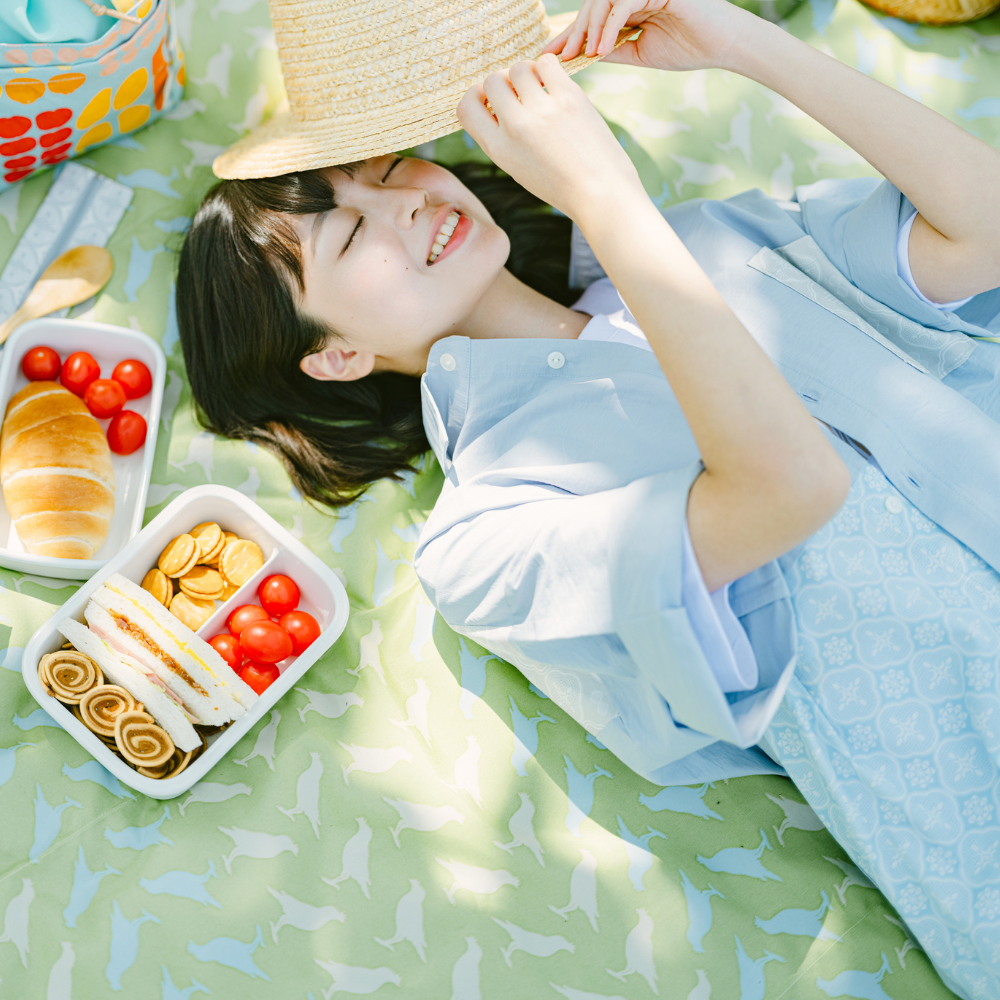 印花樂短袖拼接襯衫/玻璃海棠/晴天藍