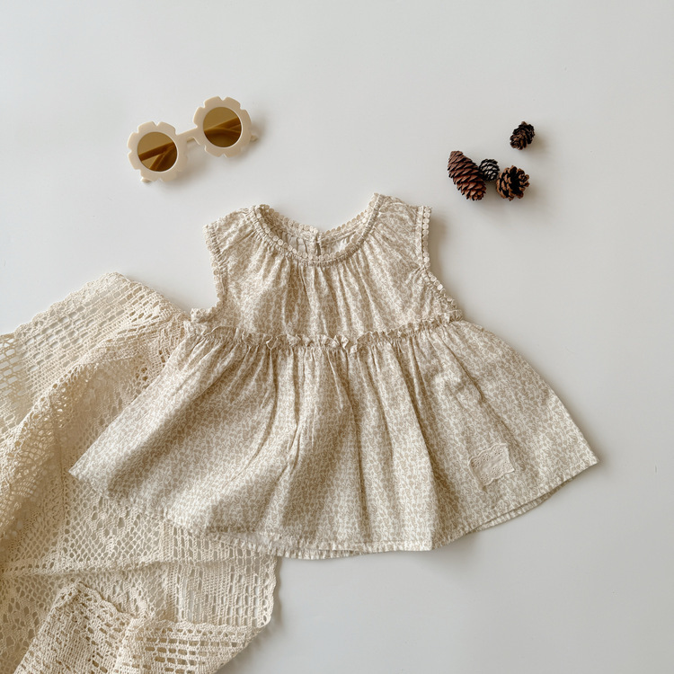 小碎花荷葉邊無袖背心