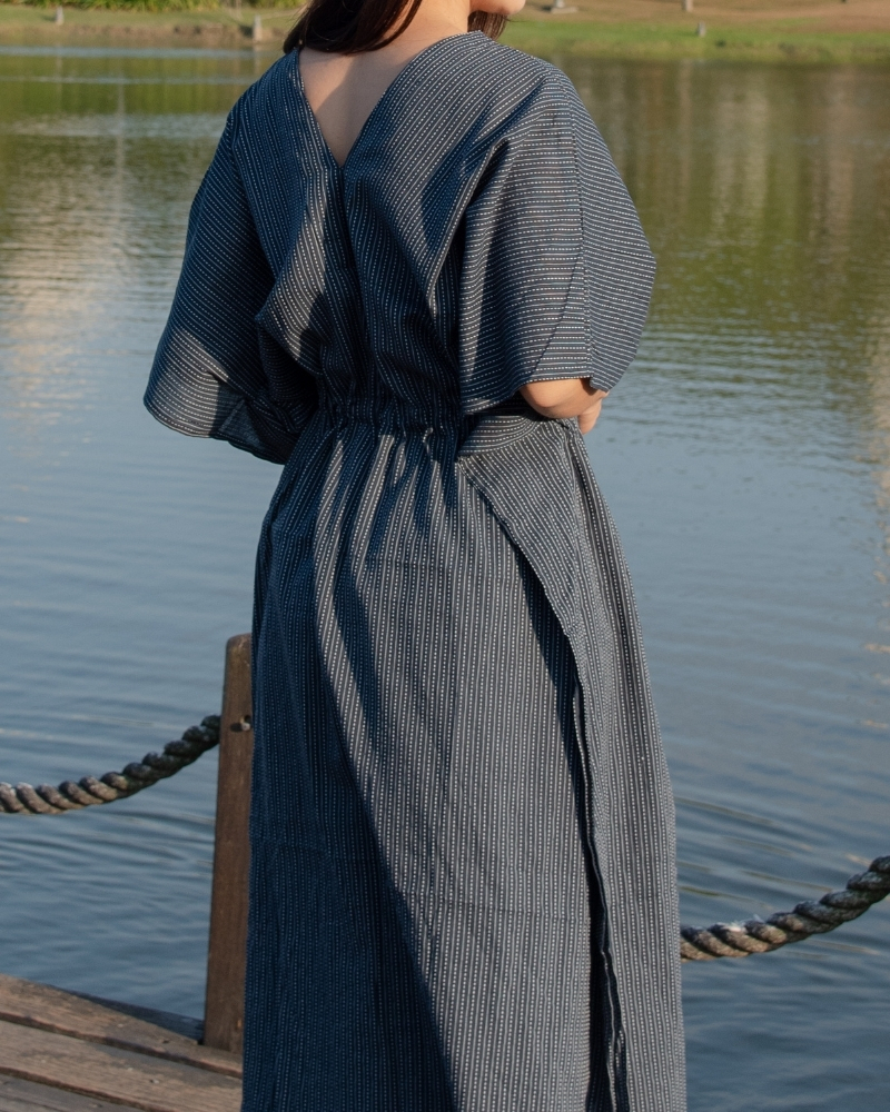 印度蓋染工藝純棉 蝴蝶連身裙 - 深海藍