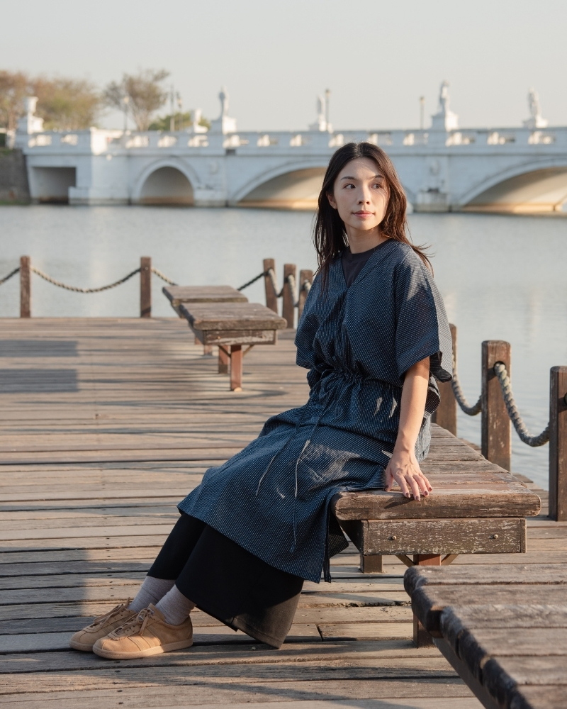 印度蓋染工藝純棉 蝴蝶連身裙 - 深海藍