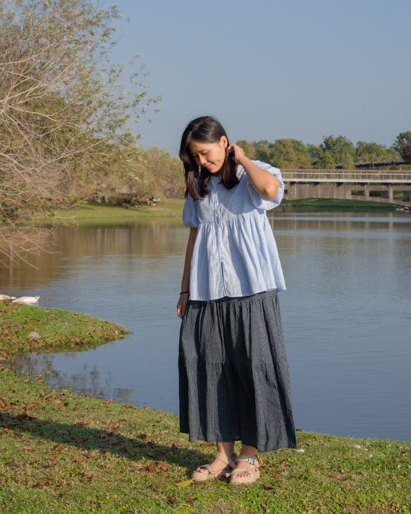 印度蓋染工藝純棉 蛋糕裙 - 深海藍