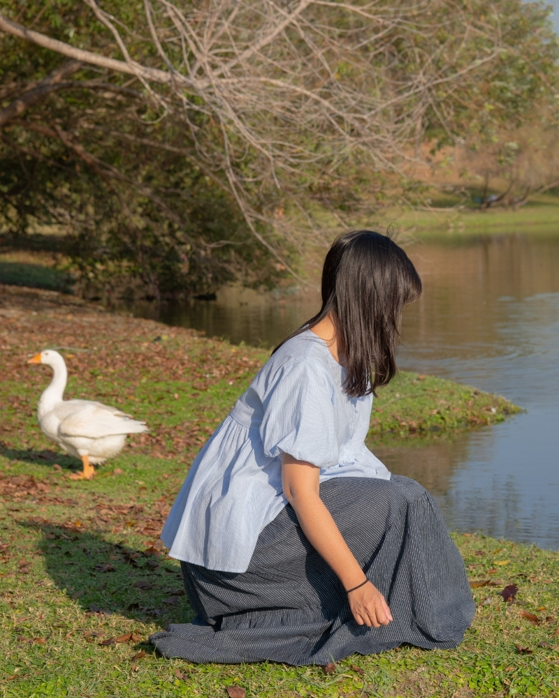 印度蓋染工藝純棉 蛋糕裙 - 深海藍
