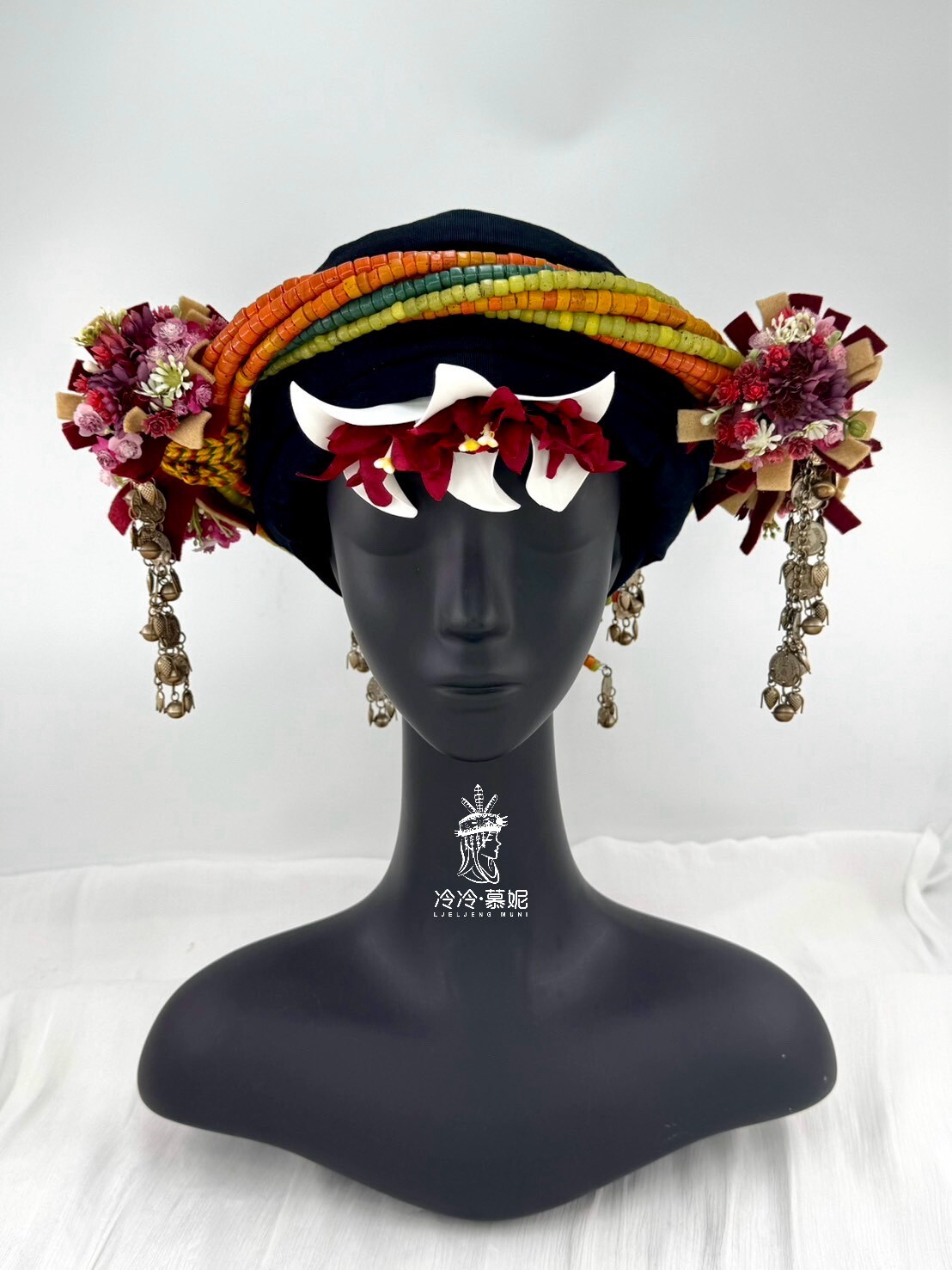 M-No.93貿易老珠配花轉珠頭飾 55-57cm
