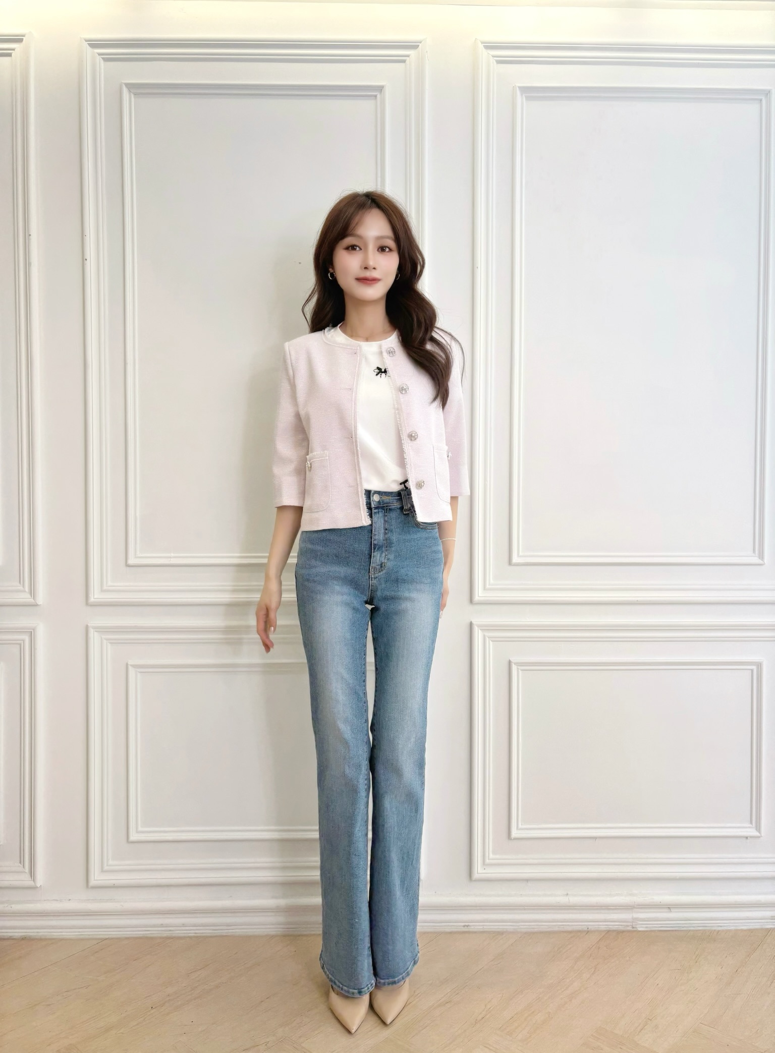 小香風抽鬚織紋短袖外套