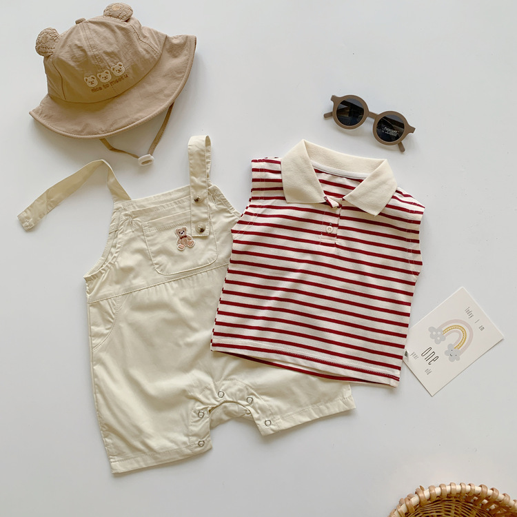 條紋內搭吊帶褲套裝