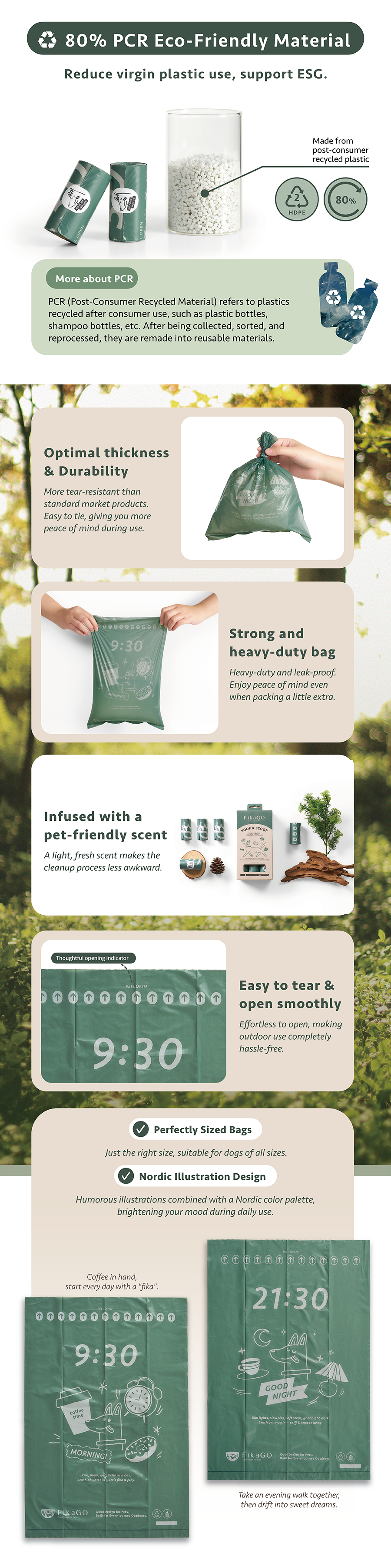 FikaGO eco-friendly woody scented poop bag