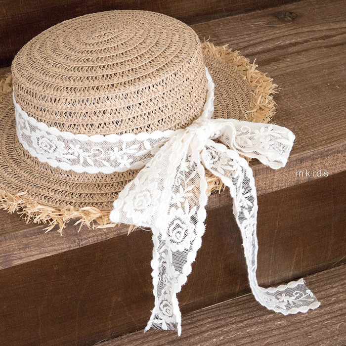 正韓夏mkids 兩色編織蕾絲草帽