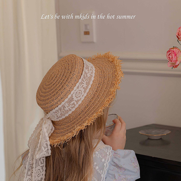 正韓夏mkids 兩色編織蕾絲草帽