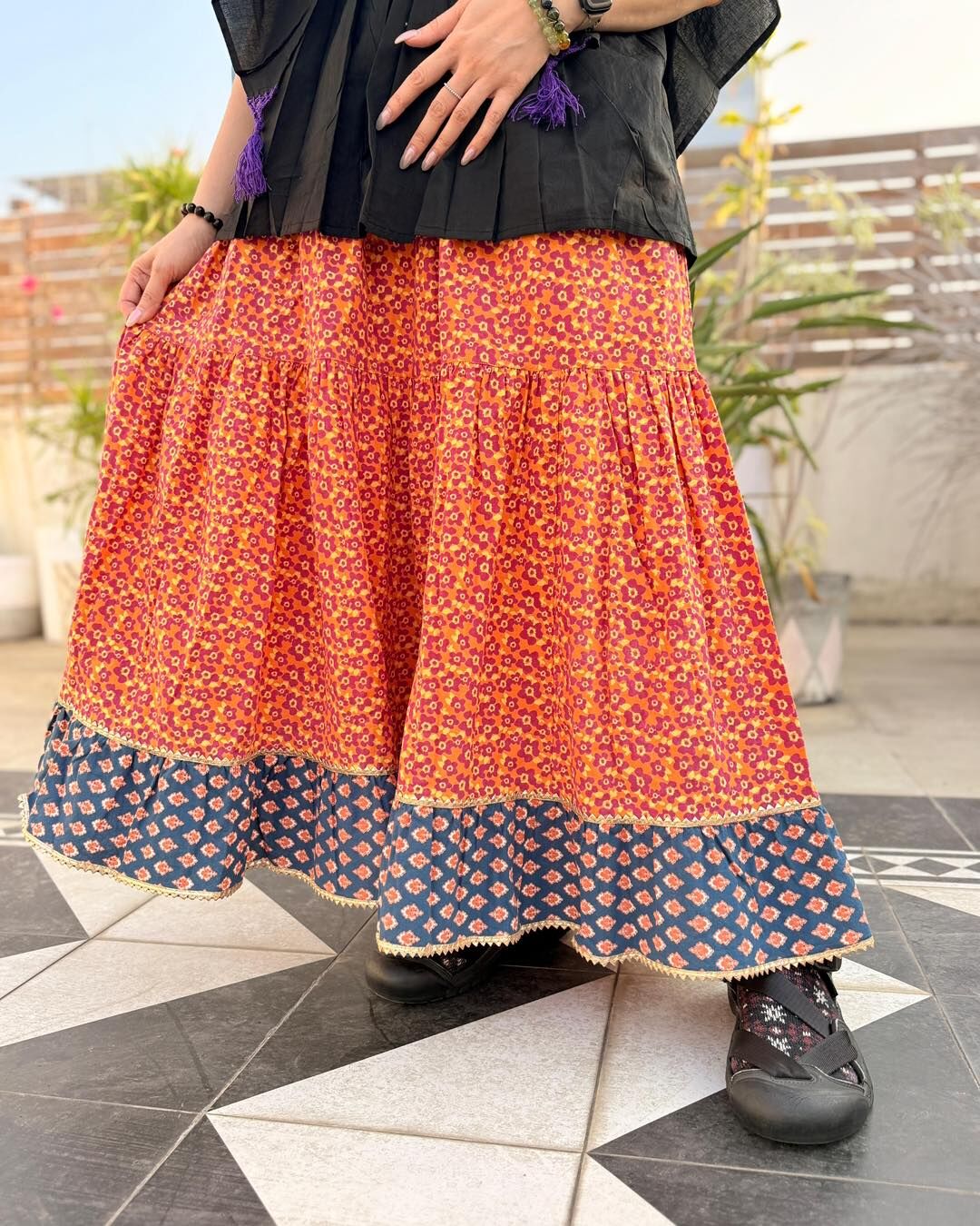 Amina 復古花卉層次長裙  IAC-5337 - orange (0410)