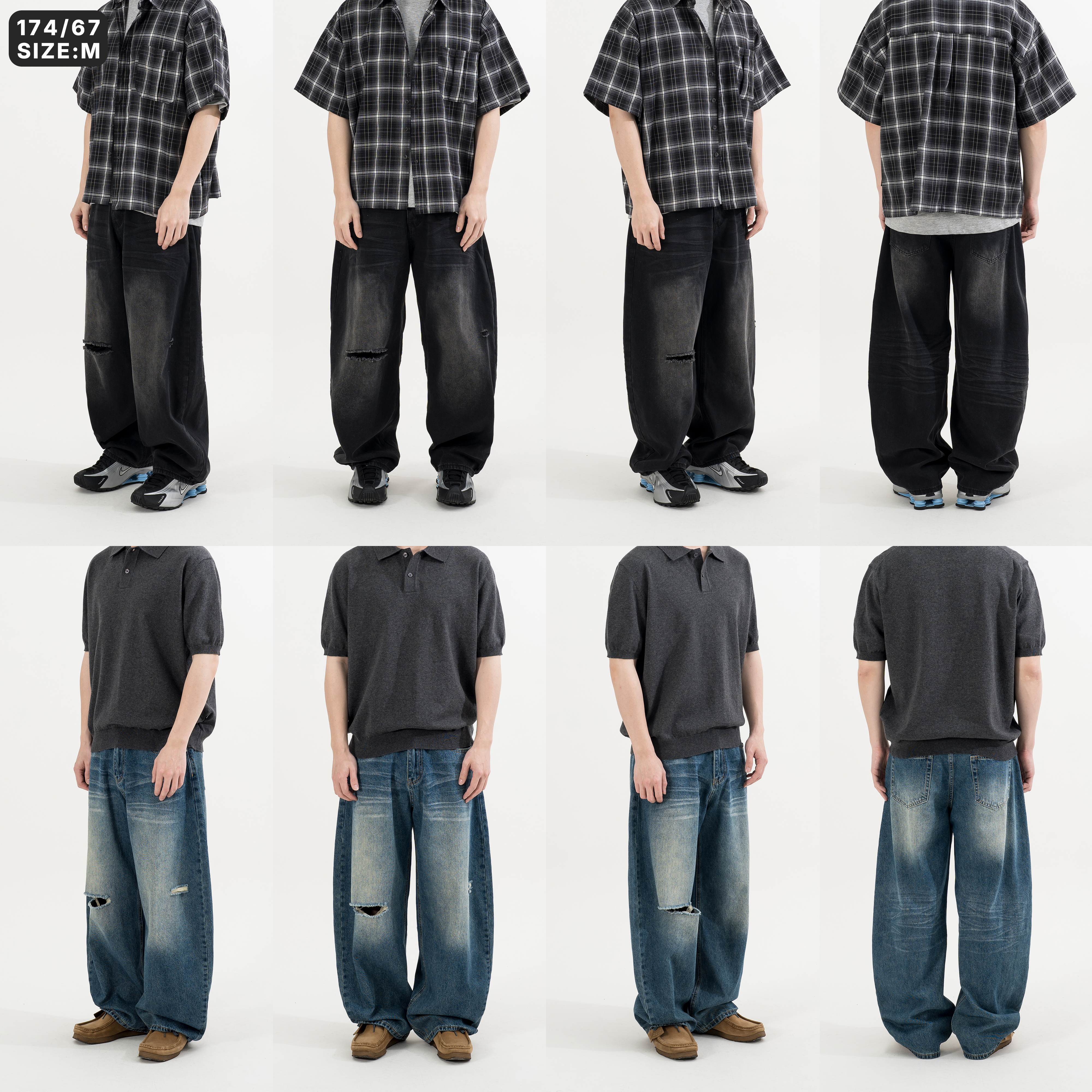 Knife Cut Curved Jeans 貓鬚紋 刀割 牛仔長褲 [B-2614]